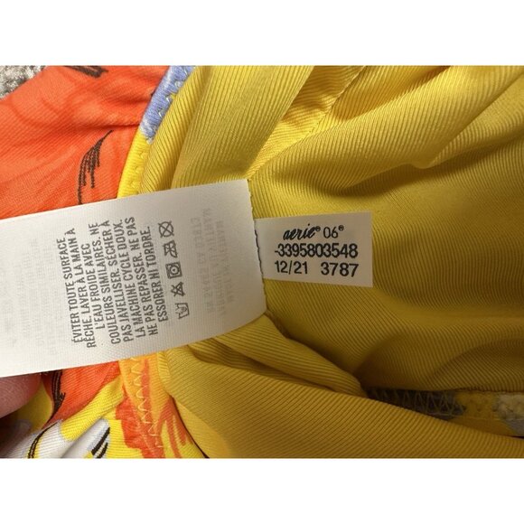 Aerie Cut Out One Piece Swimsuit M Yellow Floral Monokini Halter NWT - Picture 7 of 10